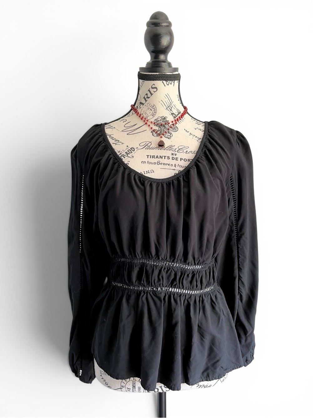 Old Navy Black Peplum Blouse Romantic Cottagecore Peasant Balloon Sleeve Large